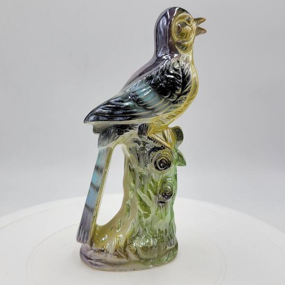 Vintage Iridescent Blue Bird Glazed Ceramic Figurine Sculpture 7" Mid Century - Picture 1 of 10